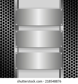 grille texture with three metallic banners