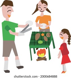 Grilled barbecue surrounded by smiles with parents and daughter