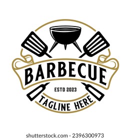 grilled barbecue vintage logo, BBQ, grill, fire icon, restaurant or grilled food design