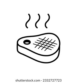 Grilled Barbeque Beef Steak Meat Slice Outline Vector Icon Illustration