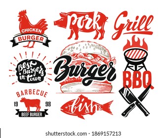 grilled bbq menu with meat and lettering for your cafe