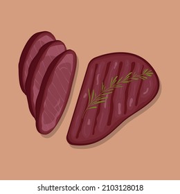 Grilled beef steak. Barbecue food. Flat vector illustration