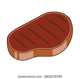 Grilled beef steak with grill marks. Cartoon style food icon. Perfect for menu design.