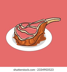 Grilled Beef Steak Illustration Design Vector, beef meats , Pepper and spices, garlic, onion and tomatoes vector illustration set. Steak and herb ingredient, food for barbecue, tomato and meat