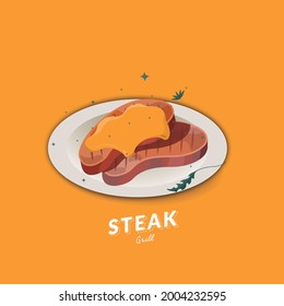 Grilled beef steak on plate with cheese sauce. suitable for any business related to grilled steak, fast food restaurants, Korean food, Japanese, chinese food or any other business