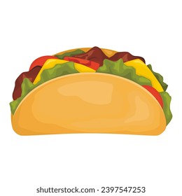 Grilled beef taco with fresh tomato salsa over white,taco mexican lunch icon isolated,Mexican taco icon on white background,Mexican taco with beef and tomatoes. Vector illustration