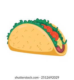 Grilled beef taco with fresh tomato salsa, vector illustration on a white background. Ideal for food-related and culinary themes.