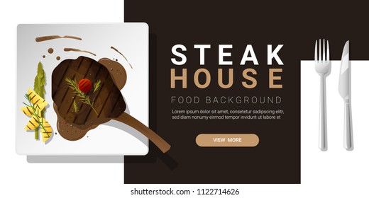 Grilled beef, tomahawk steak and spices served on plate, food background , vector , illustration