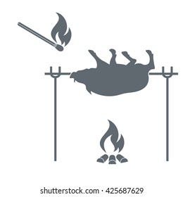 Grilled boar and match  icon. Vector illustration

