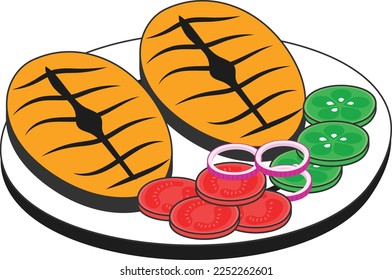 grilled breast pieces boneless vector icon design, Fast Food symbol, Junk food sign, popular inexpensive good taste snacks stock illustration, Chicken Steak concept