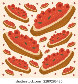 Grilled bruschetta flat vector illustration. Cute grilled tomato bruschetta cartoon vector illustration for graphic design and decorative element