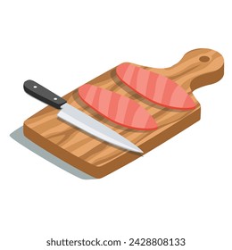 grilled bull steak strips on wooden board with knife vector illustration