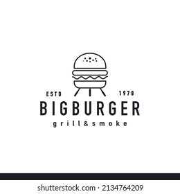 Grilled burger with kettle charcoal grill melted cheese logo design