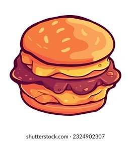 Hamburguesa a la parrilla en un bollo, icono de comida rápida aislado