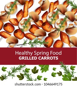 Grilled carrots Vector. Menu template realistic illustrations
