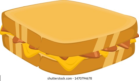 Grilled cheese sandwich with bacon.  Isolated vector art on a transparent / white background.