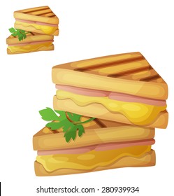Grilled Cheese Sandwich. Detailed Vector Icon Isolated On White Background. Series Of Food And Drink And Ingredients For Cooking.