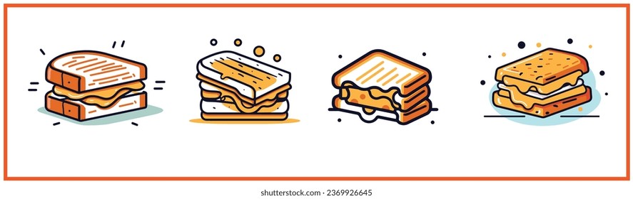 sándwich de queso a la parrilla lisa colección de siluetas de estilo vectorial mínimo