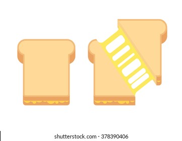 Grilled Cheese Sandwich With Melted Cheese. Flat Cartoon Style Vector Illustration.