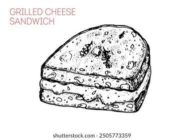 Grilled cheese sandwich sketch. Hand drawn vector illustration.