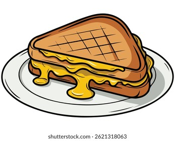 grilled cheese sandwich stretchy melted dairy isolated vector illustration on white background