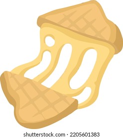 Grilled cheese sandwich that is cut in half with a thin slice of cheese stretching in the middle.