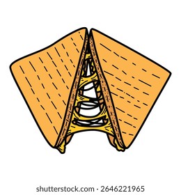 Grilled Cheese Sandwich Vector, Melty Toasted Bread with Cheese Pull Illustration.