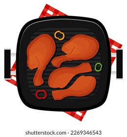 Grilled chicken barbecue home party flat vector illustration