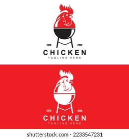 Grilled Chicken Barbecue Logo Design,Chicken Head Vector, Company Brand