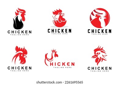 Diseño del logotipo de barbacoa de pollo asado,Vector de cabeza de pollo, marca de la empresa