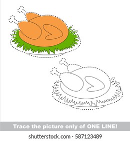 Grilled Chicken to be traced only of one line, the tracing educational game to preschool kids with easy game level, the colorful and colorless version.