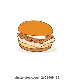 grilled chicken burger  illustration vector with white background design or fast food burger design 