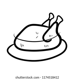 grilled chicken doodle icon vector 