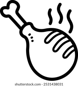 Ícone de vetor de doodle de frango grelhado e ilustração