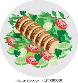 Filete de pollo a la parrilla con ensalada - Vector