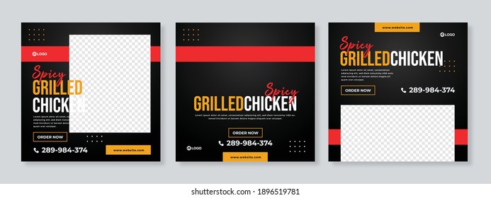 Grilled Chicken food or Restaurant Food Editable Social Media Post Template Social Media Banners for Digital Marketing. Food Promotion Vector Illustration.