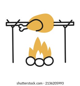 Pollo a la parrilla. Icono de cocina de Doodle dibujado a mano.