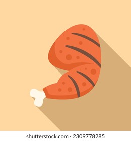 Grilled chicken icon flat vector. Meat food. Fork picnic