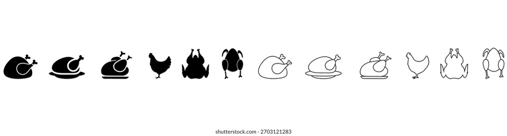 Conjunto de vetor ícone de frango grelhado. Coleção de sinais de ilustração de frango. Símbolo de churrasco. Logotipo Bird. Web design.