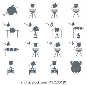 Grilled chicken icons set. Vector illustration

