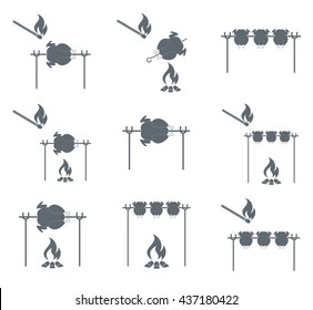 Grilled chicken icons set. Vector illustration

