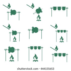Grilled chicken icons set. Vector illustration