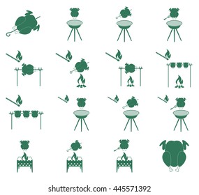 Grilled chicken icons set. Vector illustration