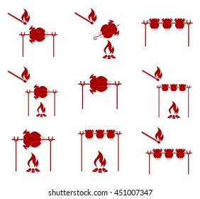 Grilled chicken icons set. Vector illustration

