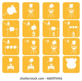 Grilled chicken icons set. Vector illustration

