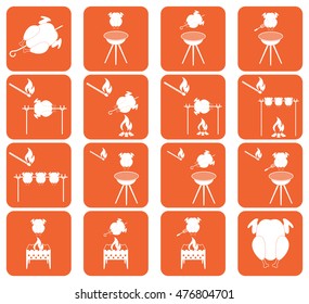 Grilled chicken icons set. Vector illustration