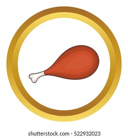 Grilled chicken leg on bone vector icon in golden circle, cartoon style isolated on white background