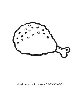 Grilled chicken leg. Grilled chicken. Vector linear illustration. Doodle style food drawing