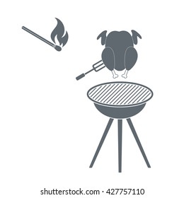 Grilled chicken and match icon. Vector illustration

