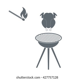 Grilled chicken and match icon. Vector illustration

